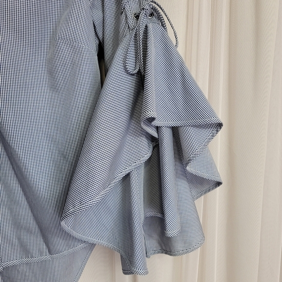 Jonathan Simkhai Button-Front Gingham Poplin Shirt With Lace-Up Trim - Picture 7 of 10